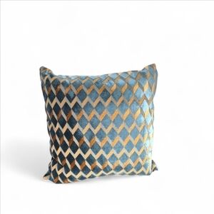 Velvet Geo Pillow Cushion – Teal & Gold